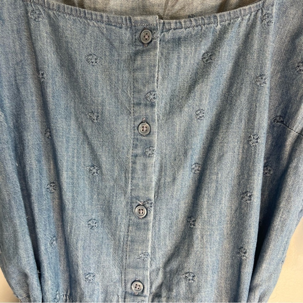 NWT Old Navy Denim Embroidered Mini Dress Cap Sleeve Square Neck Sz M Button Up - Picture 7 of 13